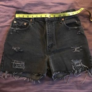 Levi’s vintage dark grey distressed denim shorts